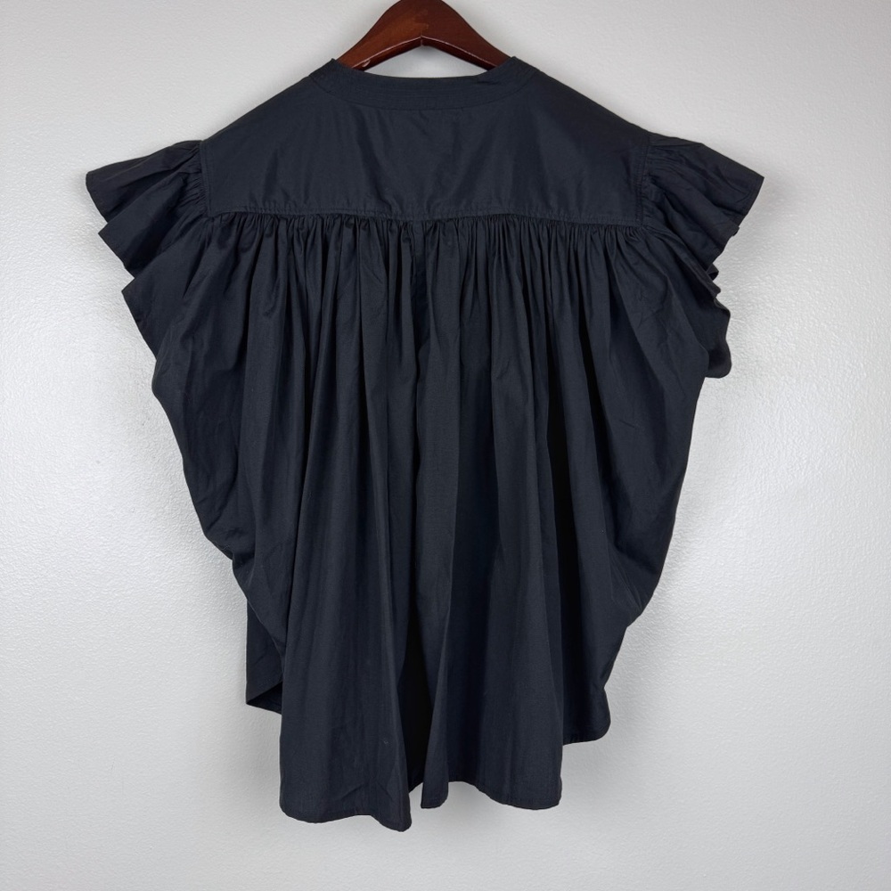 Madewell Poplin Shirred Button Up Cotton Short Sleeve Shirt Black Size XL NWT - Picture 6 of 8